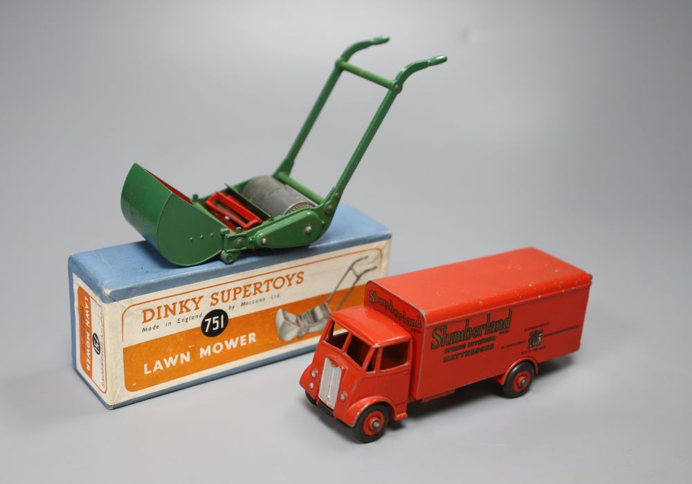 A Dinky Toys Guy Van, Slumberland, model 514, unboxed and a Dinky Supertoys Lawn Mower, model 751, boxed (2)